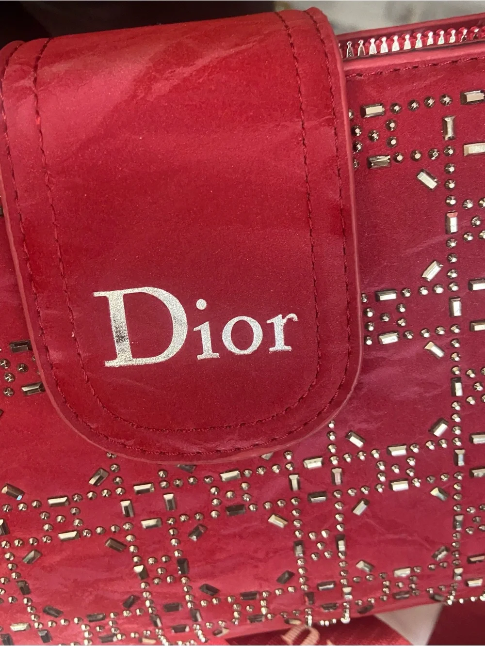 Luxe’ Red Quilted Crossbody with Studded Logo Pattern